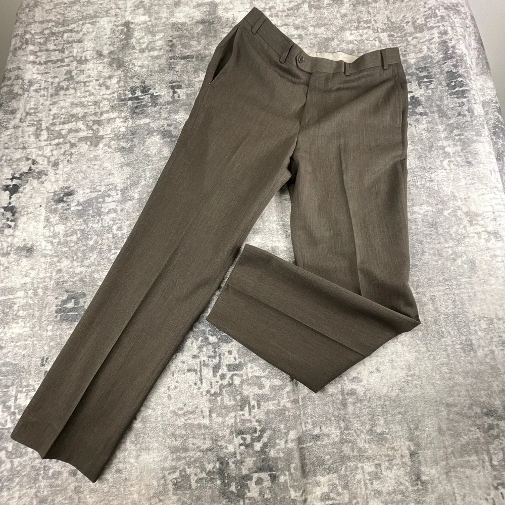 Brooks Brothers Mens 35x32 Madison Fit Wool Dress Pants Brown Weave Trousers
